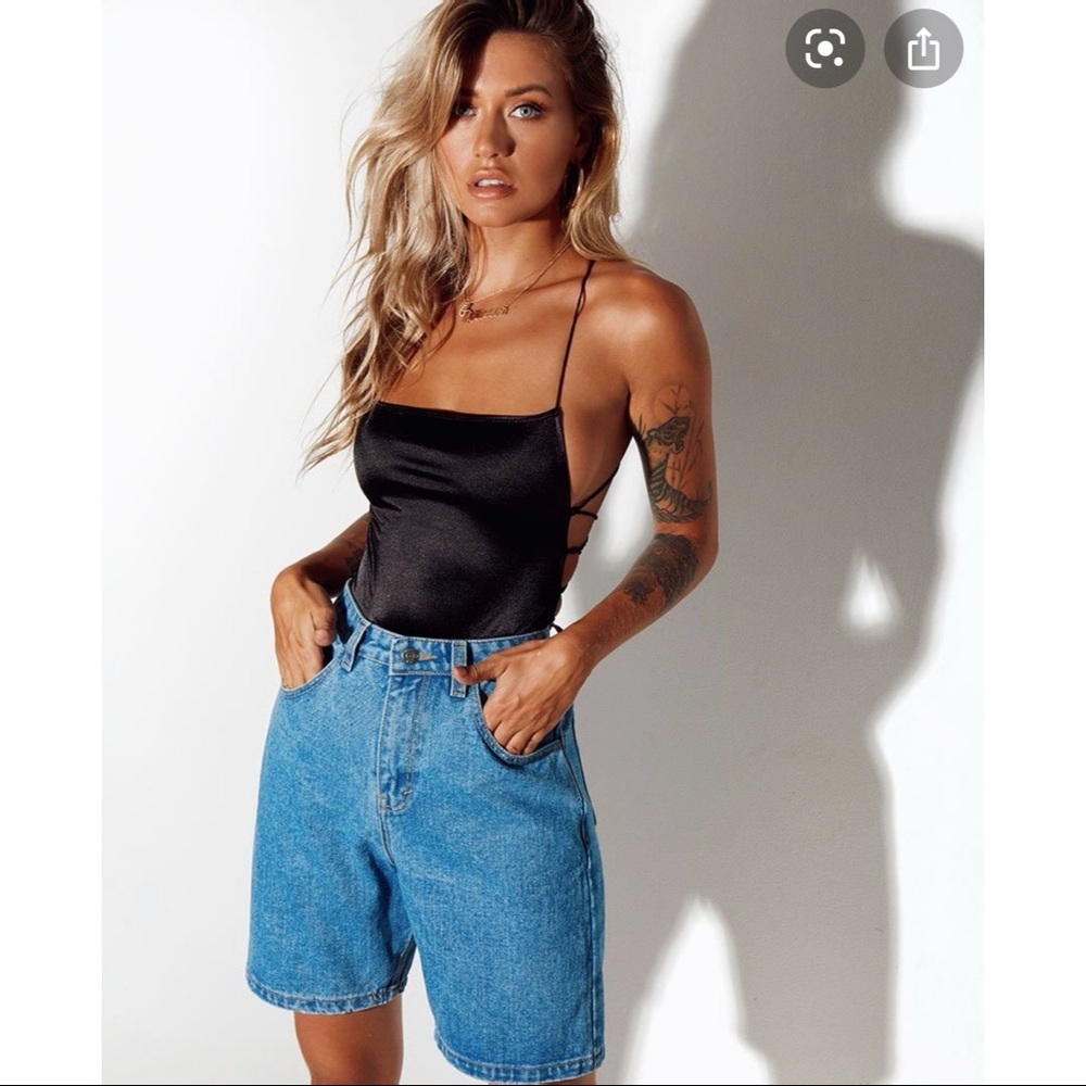 Princess Polly x Motel Black Satin Cowl Neck Coated Strappy Bodysuit